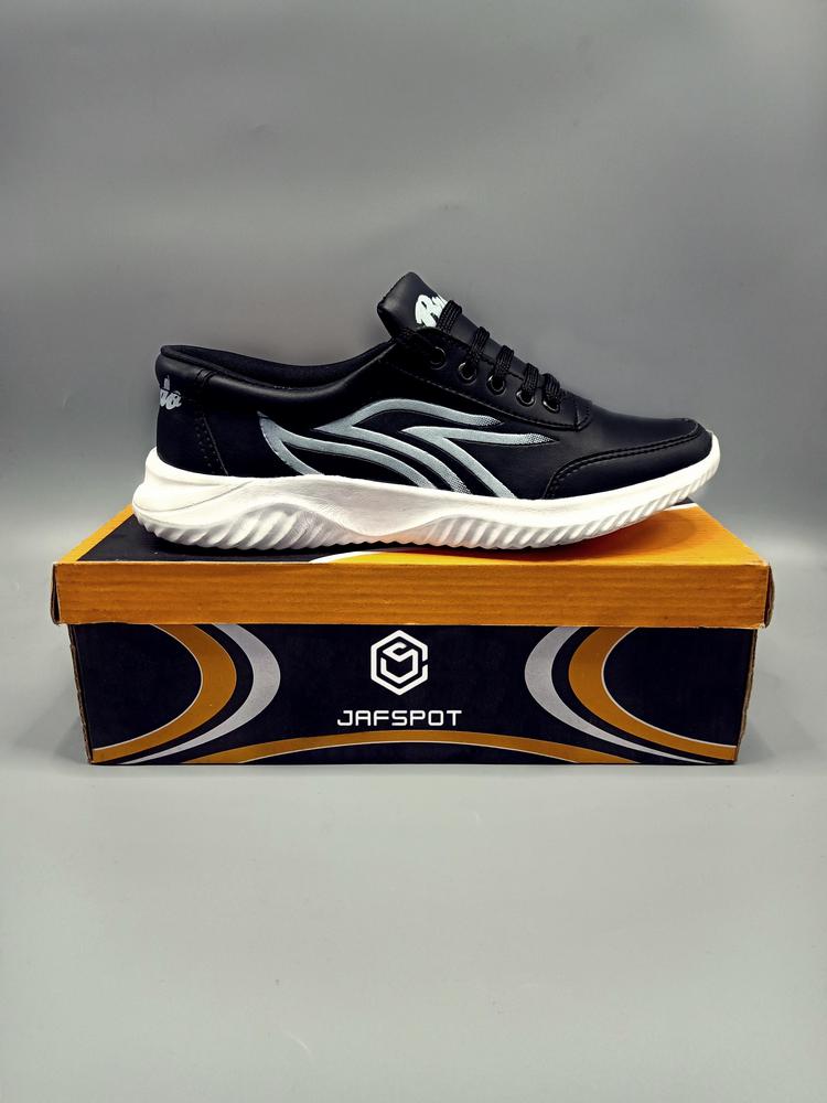 Men's Athletic Running Sneakers -JF019, Black With White Lines