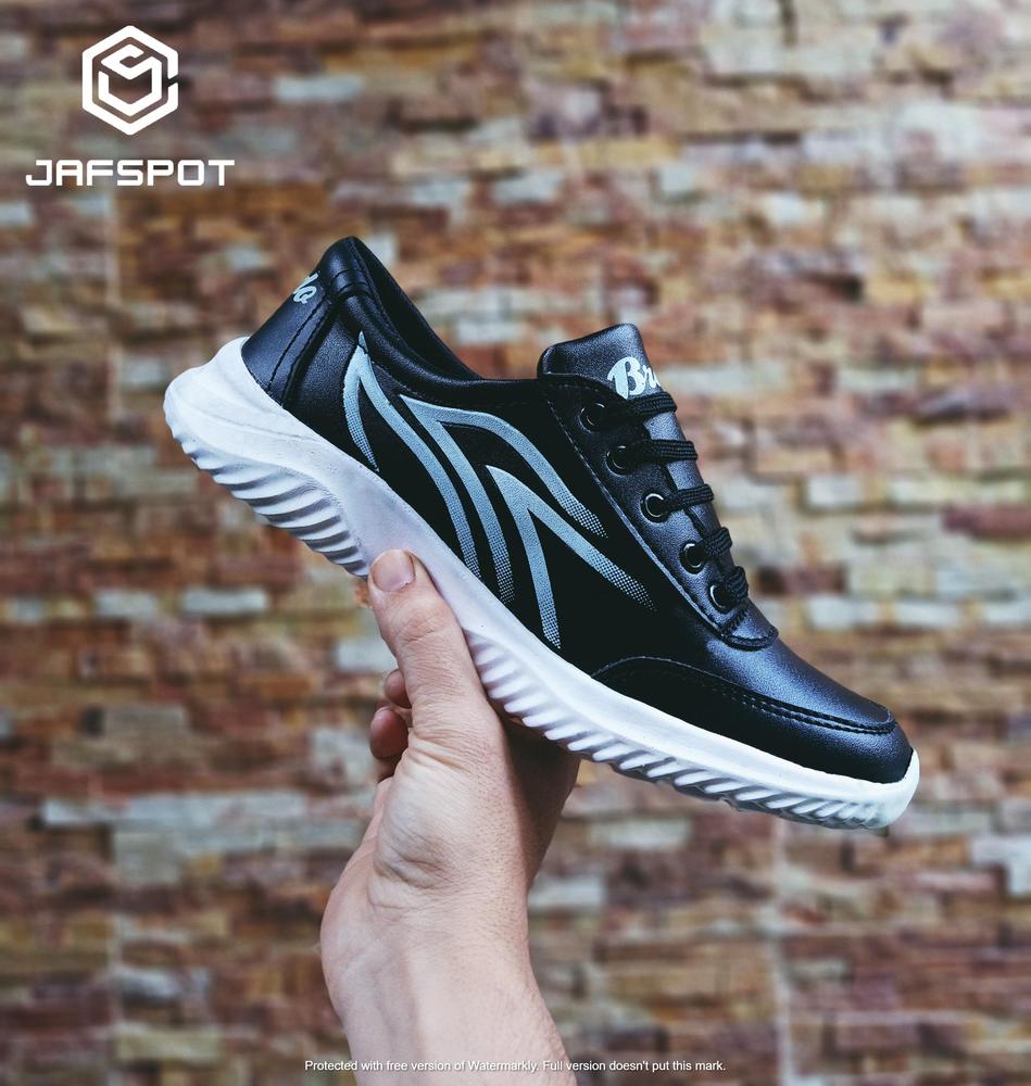 Men's Athletic Running Sneakers -JF019, Black With White Lines