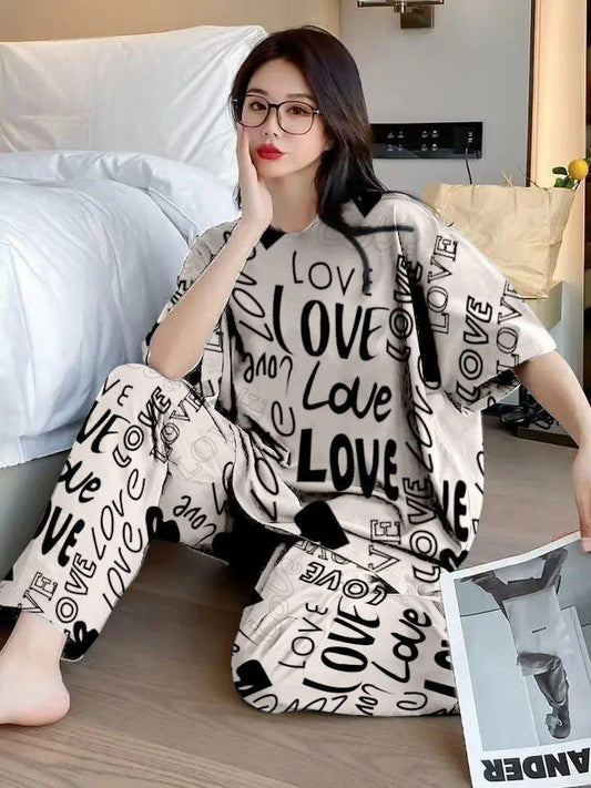 Women's Stitched Cotton Jersey Printed Night Suit