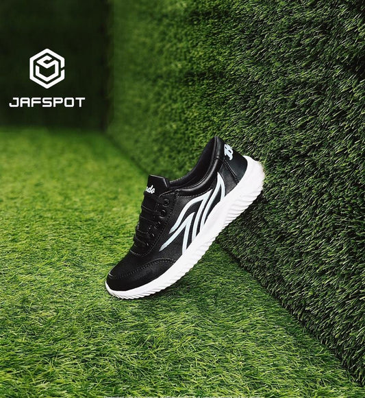 Men's Athletic Running Sneakers -JF019, Black With White Lines